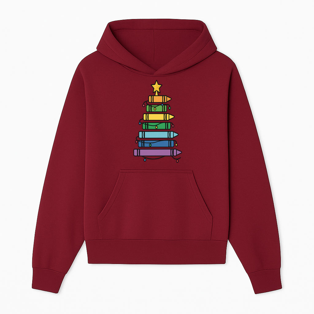 Crayon Christmas Tree Art Print - Colorful Holiday Decor, Fun Kids' Room Decoration, Unique Christmas Gift Idea - Hoodie 1758093357678.jpg