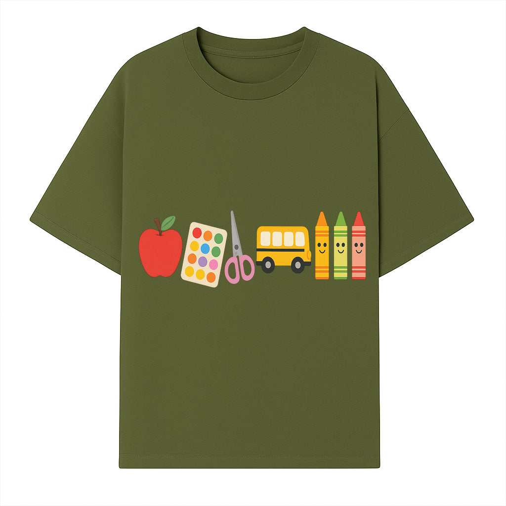 Colorful Kids' School Supplies Wall Art D cor - Apple, Crayons, Scissors & Bus - Classroom or Playroom Decoration - T-shirt 1758093357700.jpg