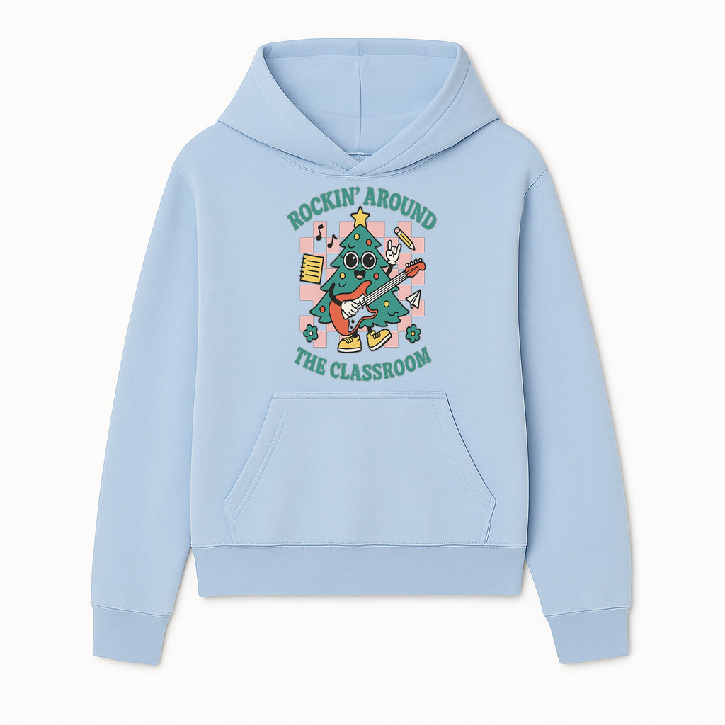 Rockin' Around the Classroom Christmas Tree Shirt | Fun Holiday T-Shirt for Teachers & Students | Music Theme Design - Hoodie 1758093357818.jpg