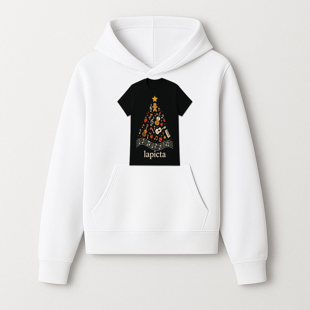 Music-Themed Christmas Tree T-Shirt, Musical Notes & Gingerbread Design, Holiday Apparel for Music Lovers, Casual Festive Tee - Hoodie 1758093357835.jpg
