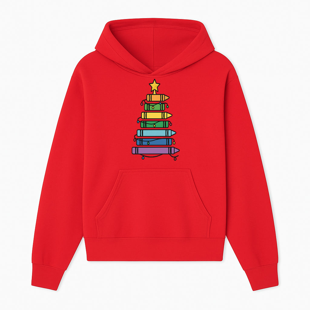 Crayon Christmas Tree Art Print - Colorful Holiday Decor, Fun Kids' Room Decoration, Unique Christmas Gift Idea - Hoodie 1758093358103.jpg