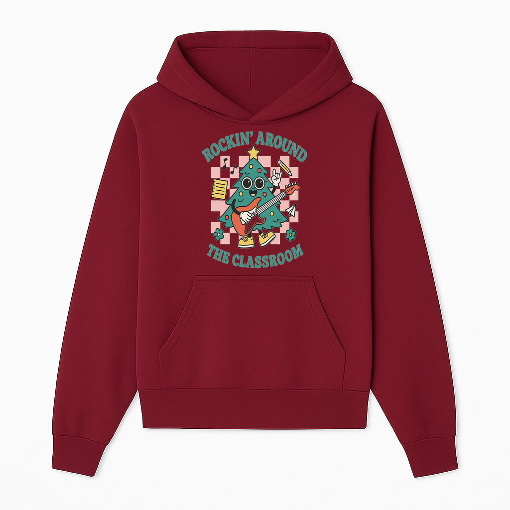 Rockin' Around the Classroom Christmas Tree Shirt | Fun Holiday T-Shirt for Teachers & Students | Music Theme Design - Hoodie 1758093358152.jpg