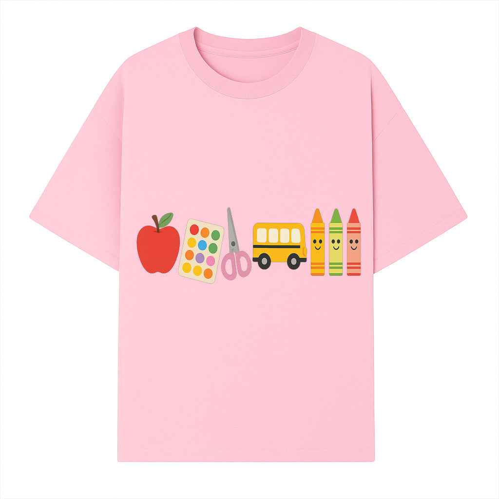 Colorful Kids' School Supplies Wall Art D cor - Apple, Crayons, Scissors & Bus - Classroom or Playroom Decoration - T-shirt 1758093358246.jpg