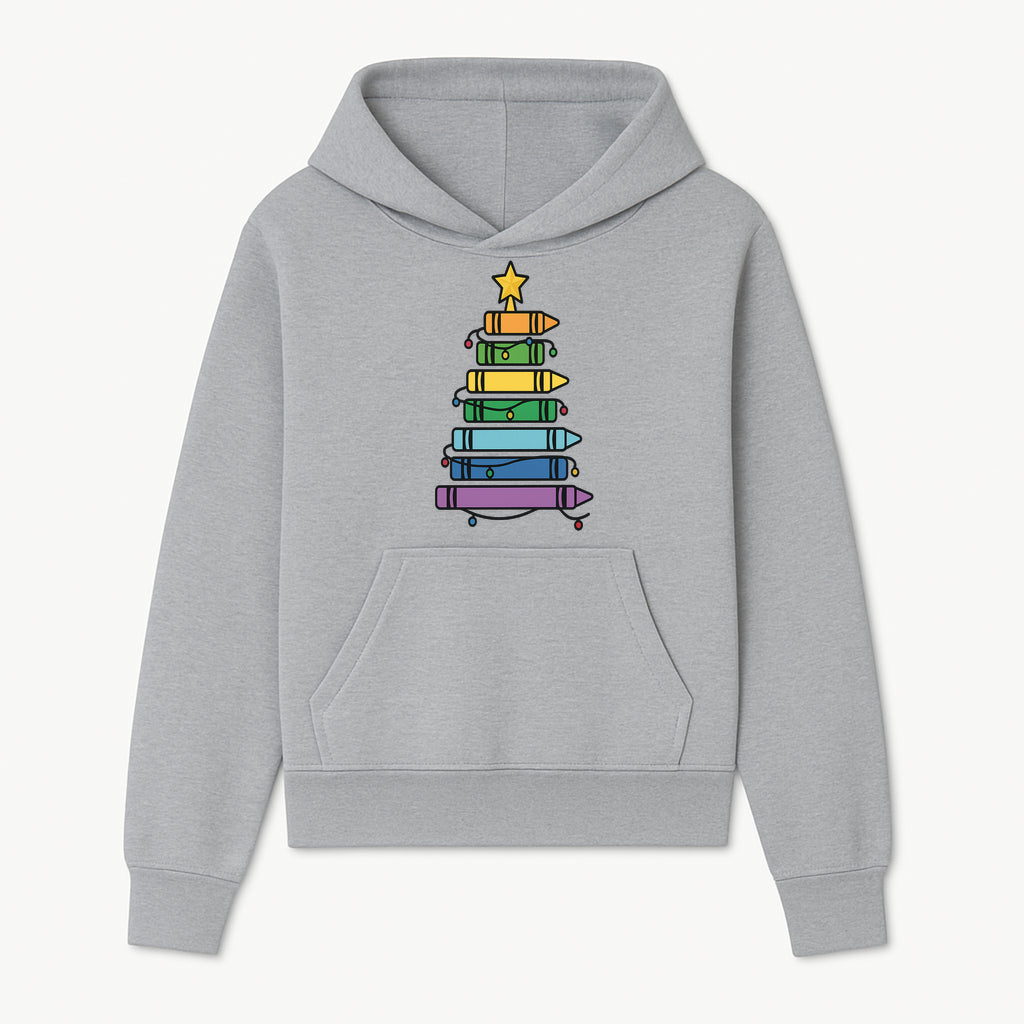 Crayon Christmas Tree Art Print - Colorful Holiday Decor, Fun Kids' Room Decoration, Unique Christmas Gift Idea - Hoodie 1758093358280.jpg