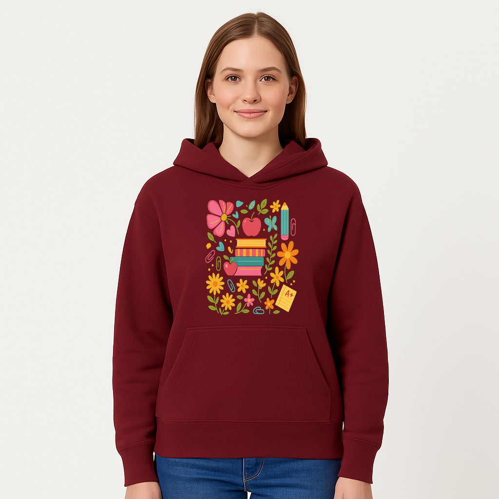 Colorful Back-to-School Illustration with Books, Flowers, and Apples, Perfect for Classroom Decor or Stationery - Hoodie 1758093358373.jpg