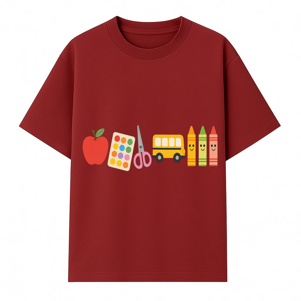 Colorful Kids' School Supplies Wall Art D cor - Apple, Crayons, Scissors & Bus - Classroom or Playroom Decoration - T-shirt 1758093358408.jpg
