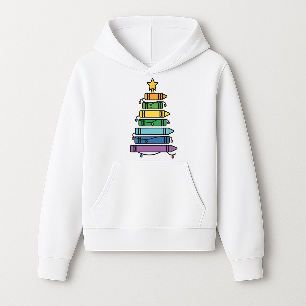 Crayon Christmas Tree Art Print - Colorful Holiday Decor, Fun Kids' Room Decoration, Unique Christmas Gift Idea - Hoodie 1758093358515.jpg