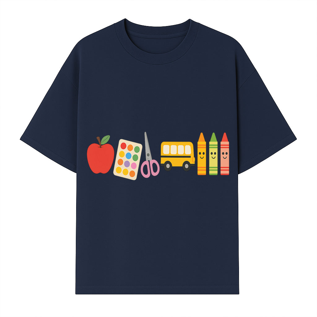 Colorful Kids' School Supplies Wall Art D cor - Apple, Crayons, Scissors & Bus - Classroom or Playroom Decoration - T-shirt 1758093358571.jpg