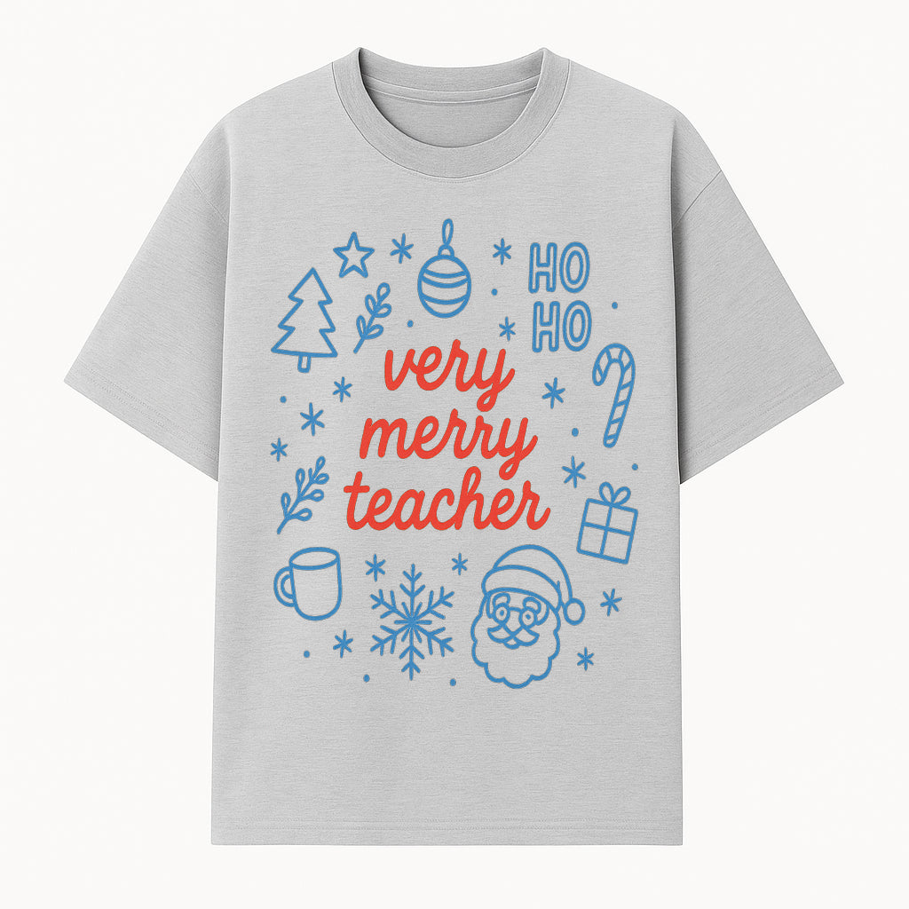 Very Merry Teacher Christmas Design - Festive Holiday Gift, Teacher Appreciation, Cute Santa, and Winter Elements - T-shirt 1758093358797.jpg