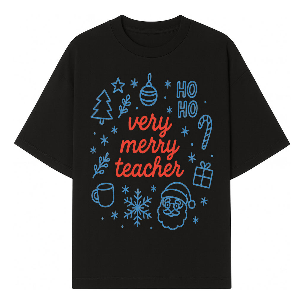 Very Merry Teacher Christmas Design - Festive Holiday Gift, Teacher Appreciation, Cute Santa, and Winter Elements - T-shirt 1758093358999.jpg
