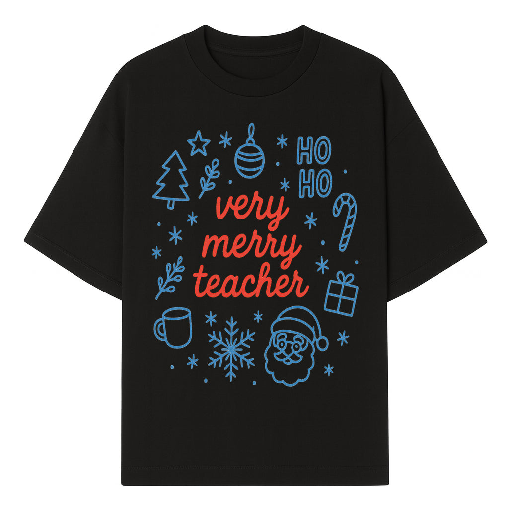 Very Merry Teacher Christmas Design - Festive Holiday Gift, Teacher Appreciation, Cute Santa, and Winter Elements - T-shirt 1758093358999.jpg