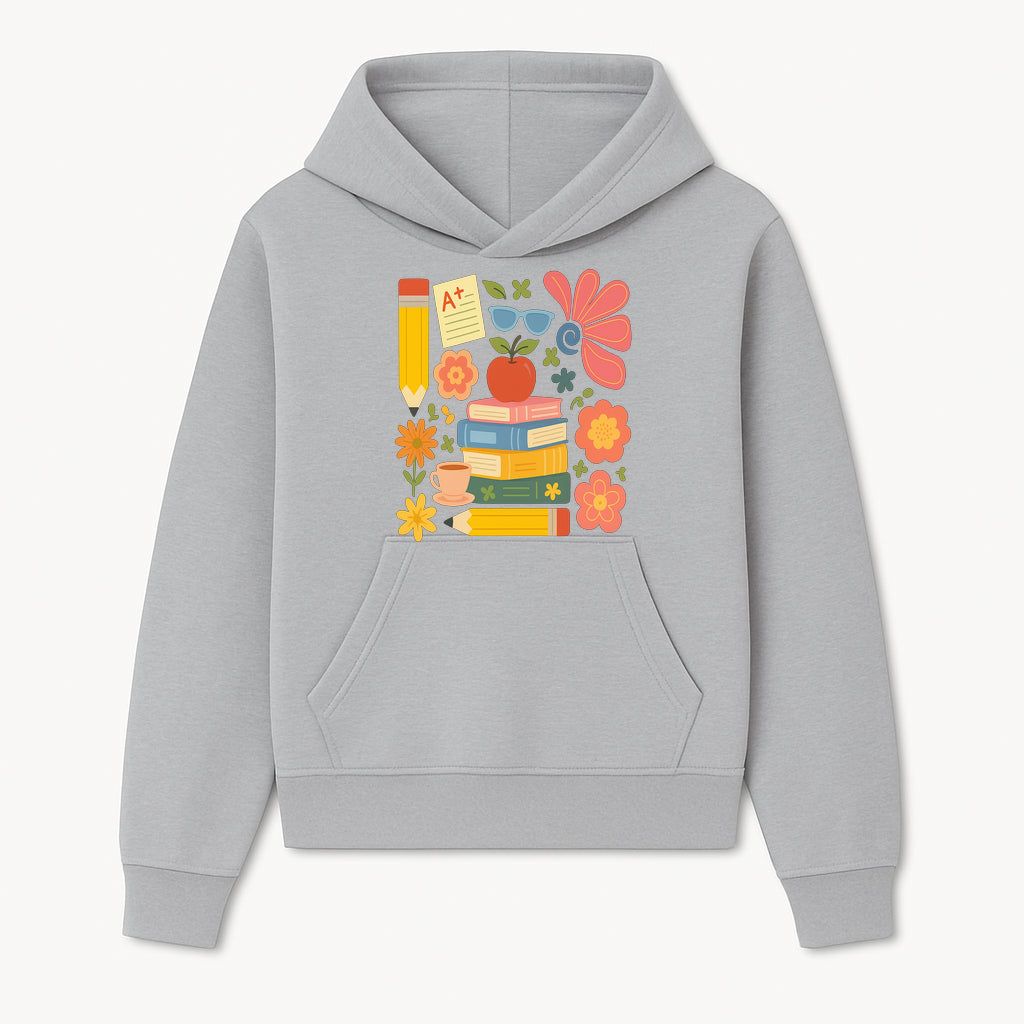 Back to School Art Print - Colorful Books, Apple, Pencils, Flowers, A+ Note - Classroom Decor, Study Zone, Education Gift - Hoodie 1758093359182.jpg