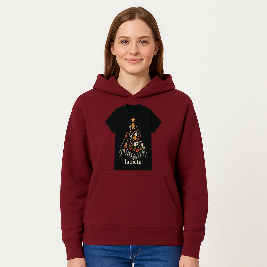 Music-Themed Christmas Tree T-Shirt, Musical Notes & Gingerbread Design, Holiday Apparel for Music Lovers, Casual Festive Tee - Hoodie 1758093359210.jpg