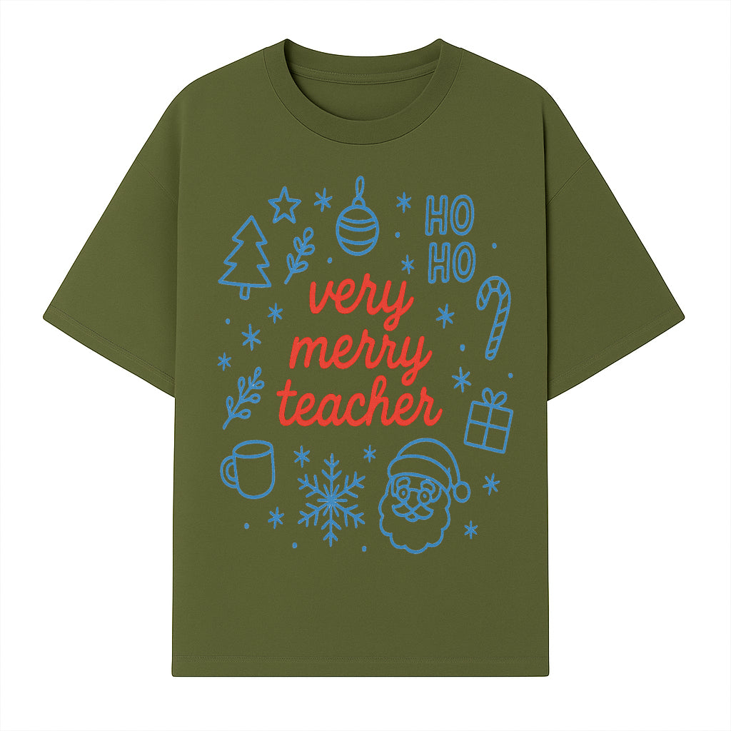 Very Merry Teacher Christmas Design - Festive Holiday Gift, Teacher Appreciation, Cute Santa, and Winter Elements - T-shirt 1758093359402.jpg