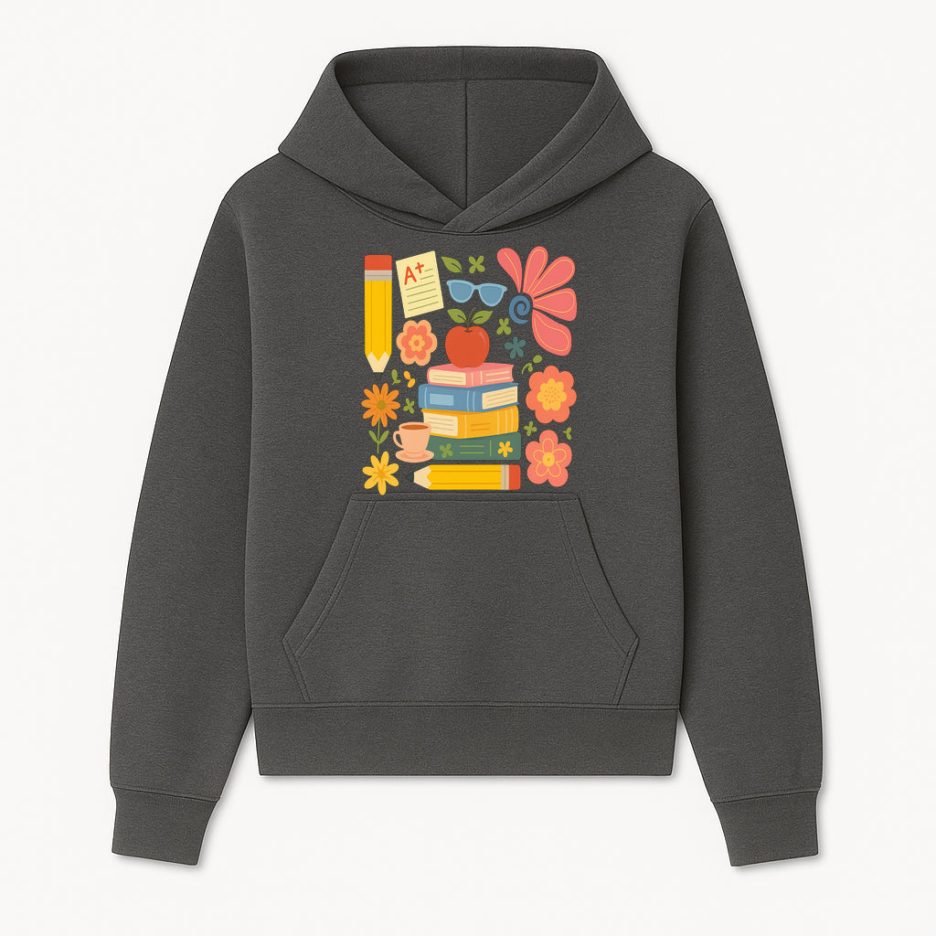 Back to School Art Print - Colorful Books, Apple, Pencils, Flowers, A+ Note - Classroom Decor, Study Zone, Education Gift - Hoodie 1758093359519.jpg