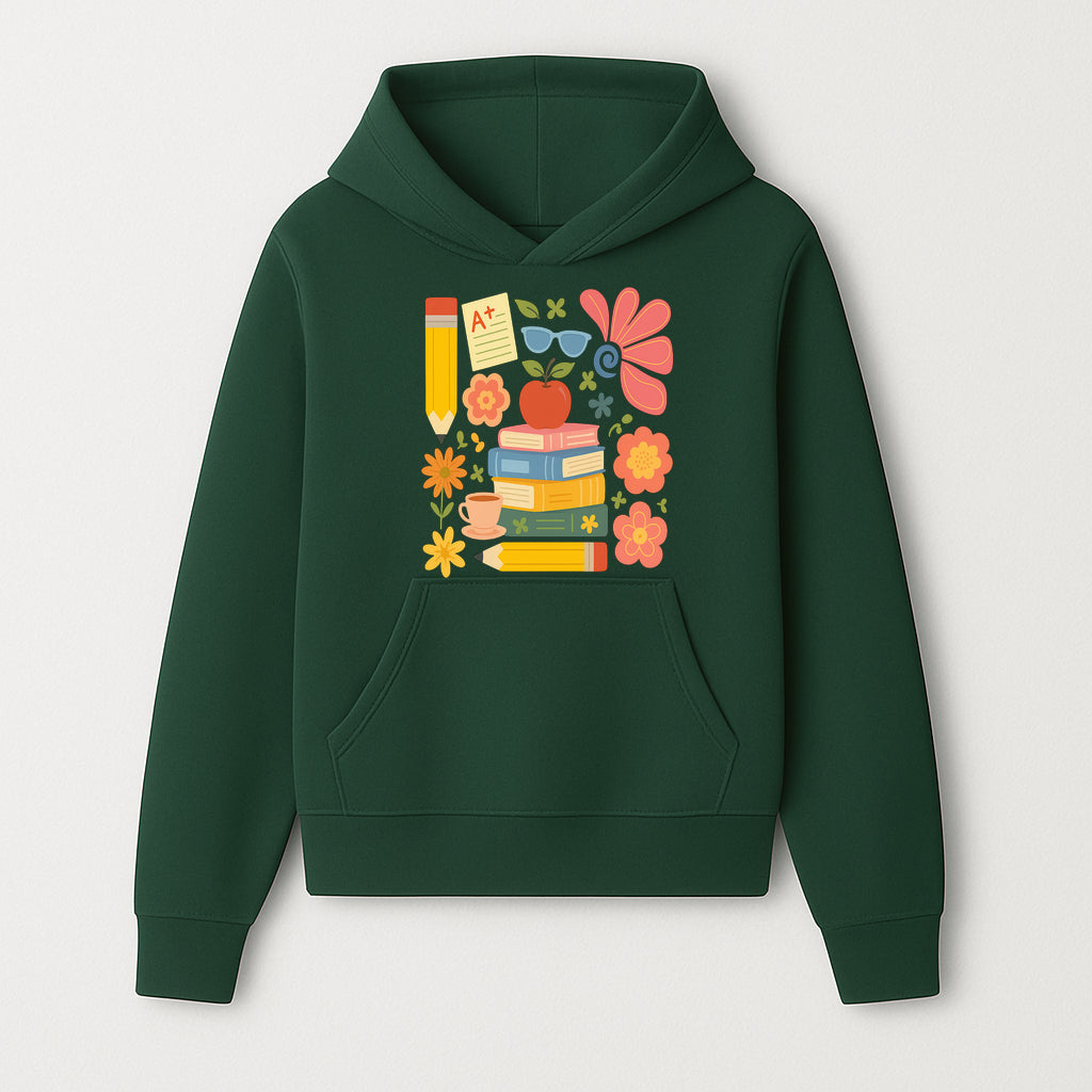 Back to School Art Print - Colorful Books, Apple, Pencils, Flowers, A+ Note - Classroom Decor, Study Zone, Education Gift - Hoodie 1758093359675.jpg