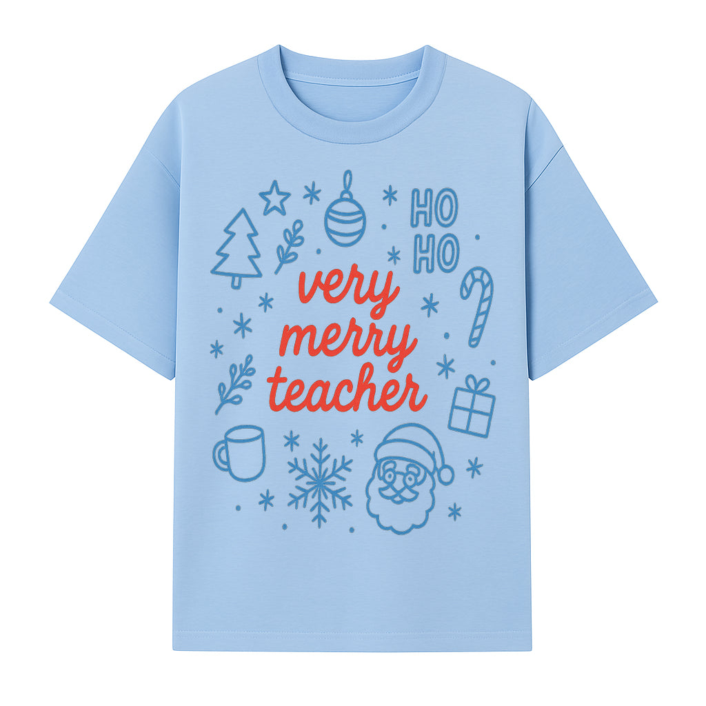 Very Merry Teacher Christmas Design - Festive Holiday Gift, Teacher Appreciation, Cute Santa, and Winter Elements - T-shirt 1758093359765.jpg