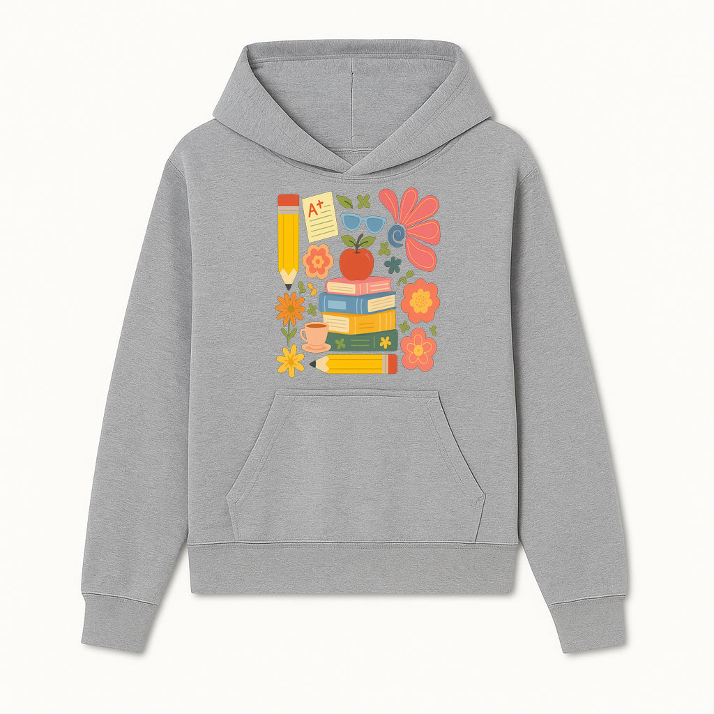 Back to School Art Print - Colorful Books, Apple, Pencils, Flowers, A+ Note - Classroom Decor, Study Zone, Education Gift - Hoodie 1758093359870.jpg
