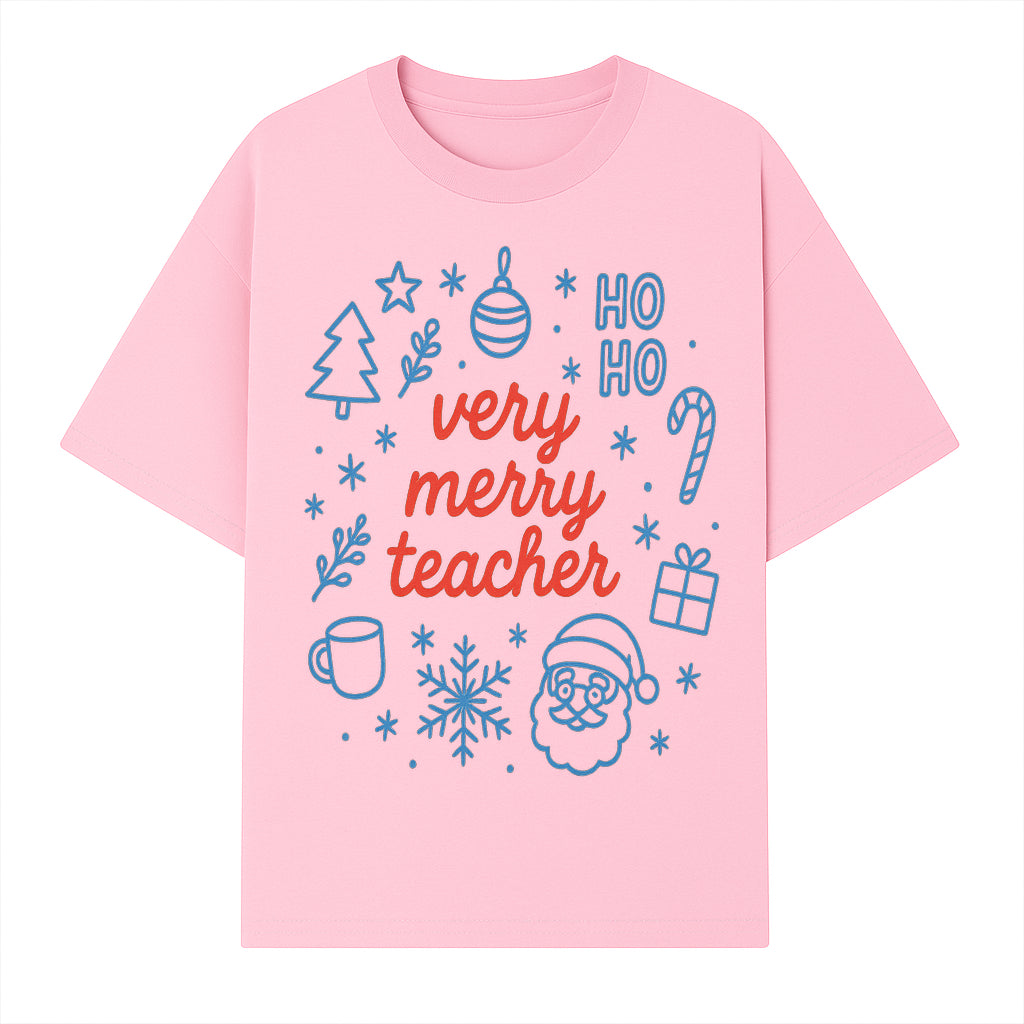 Very Merry Teacher Christmas Design - Festive Holiday Gift, Teacher Appreciation, Cute Santa, and Winter Elements - T-shirt 1758093359915.jpg