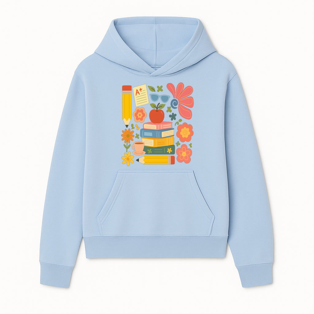 Back to School Art Print - Colorful Books, Apple, Pencils, Flowers, A+ Note - Classroom Decor, Study Zone, Education Gift - Hoodie 1758093360095.jpg