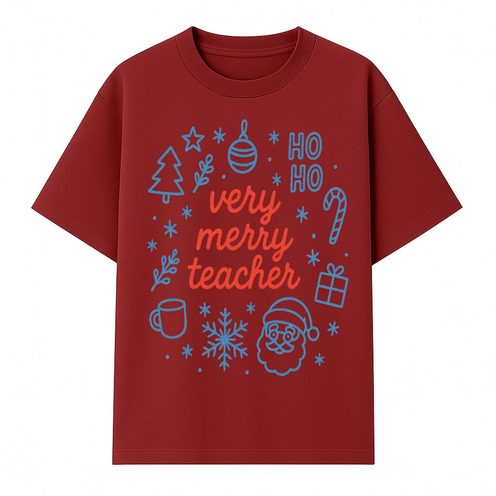 Very Merry Teacher Christmas Design - Festive Holiday Gift, Teacher Appreciation, Cute Santa, and Winter Elements - T-shirt 1758093360114.jpg
