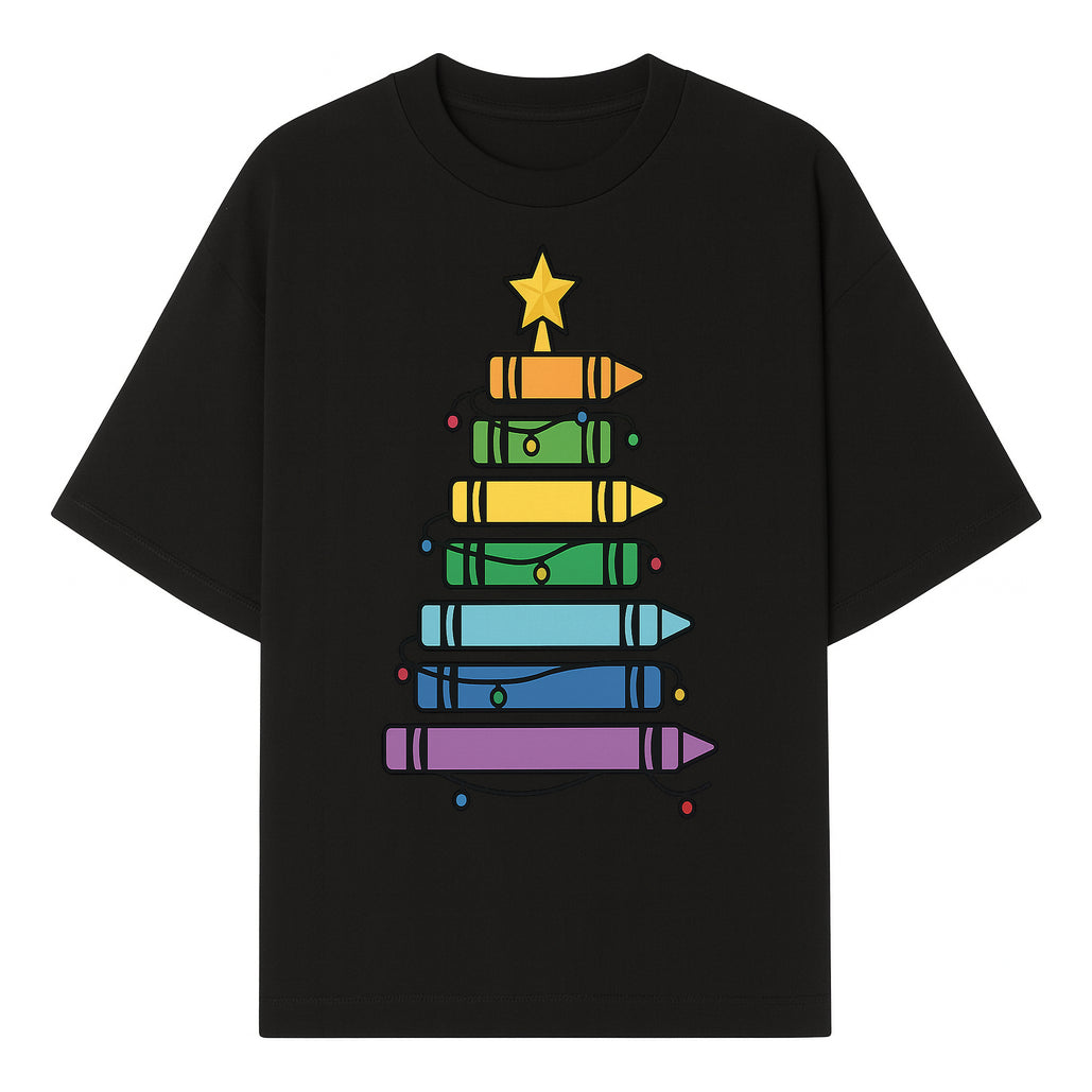 Crayon Christmas Tree Art Print - Colorful Holiday Decor, Fun Kids' Room Decoration, Unique Christmas Gift Idea - T-shirt 1758093360213.jpg