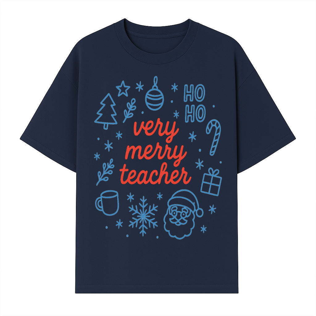 Very Merry Teacher Christmas Design - Festive Holiday Gift, Teacher Appreciation, Cute Santa, and Winter Elements - T-shirt 1758093360260.jpg