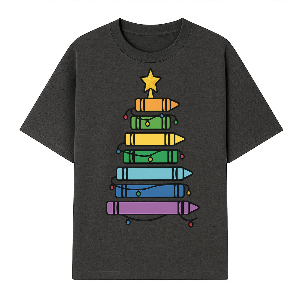 Crayon Christmas Tree Art Print - Colorful Holiday Decor, Fun Kids' Room Decoration, Unique Christmas Gift Idea - T-shirt 1758093360416.jpg
