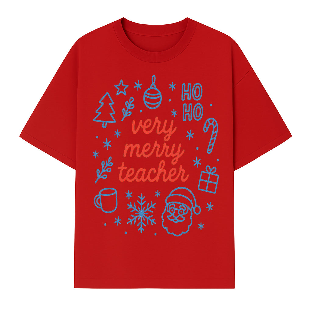 Very Merry Teacher Christmas Design - Festive Holiday Gift, Teacher Appreciation, Cute Santa, and Winter Elements - T-shirt 1758093360421.jpg