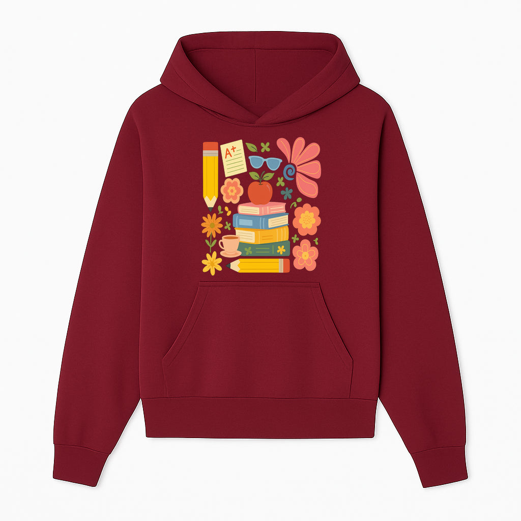Back to School Art Print - Colorful Books, Apple, Pencils, Flowers, A+ Note - Classroom Decor, Study Zone, Education Gift - Hoodie 1758093360475.jpg