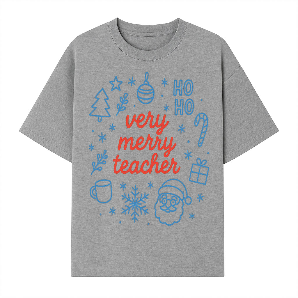 Very Merry Teacher Christmas Design - Festive Holiday Gift, Teacher Appreciation, Cute Santa, and Winter Elements - T-shirt 1758093360566.jpg