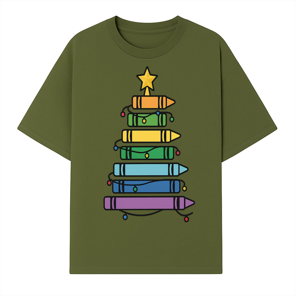 Crayon Christmas Tree Art Print - Colorful Holiday Decor, Fun Kids' Room Decoration, Unique Christmas Gift Idea - T-shirt 1758093360582.jpg