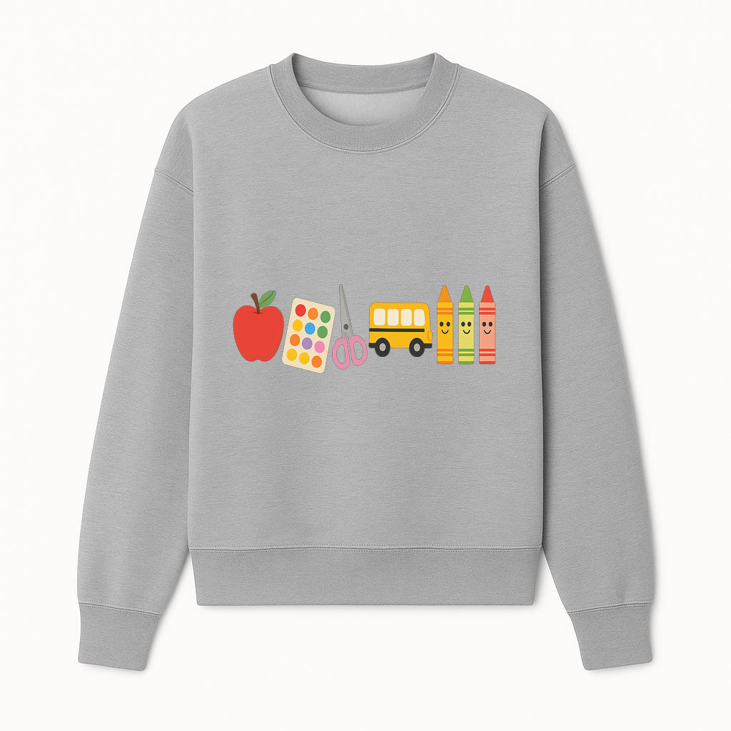 Colorful Kids' School Supplies Wall Art D cor - Apple, Crayons, Scissors & Bus - Classroom or Playroom Decoration - Sweatshirt 1758093360601.jpg