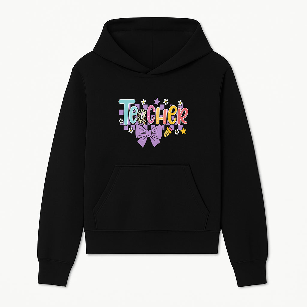 Colorful Teacher Design with Bow and Pencil - Cute Classroom Decor, Teacher Gifts, Back to School Supplies, Creative Educational Art - Hoodie 1758093360614.jpg
