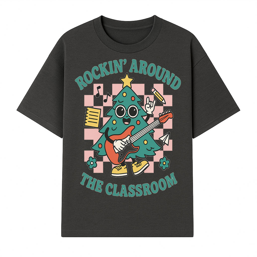 Rockin' Around the Classroom Christmas Tree Shirt | Fun Holiday T-Shirt for Teachers & Students | Music Theme Design - T-shirt 1758093360624.jpg