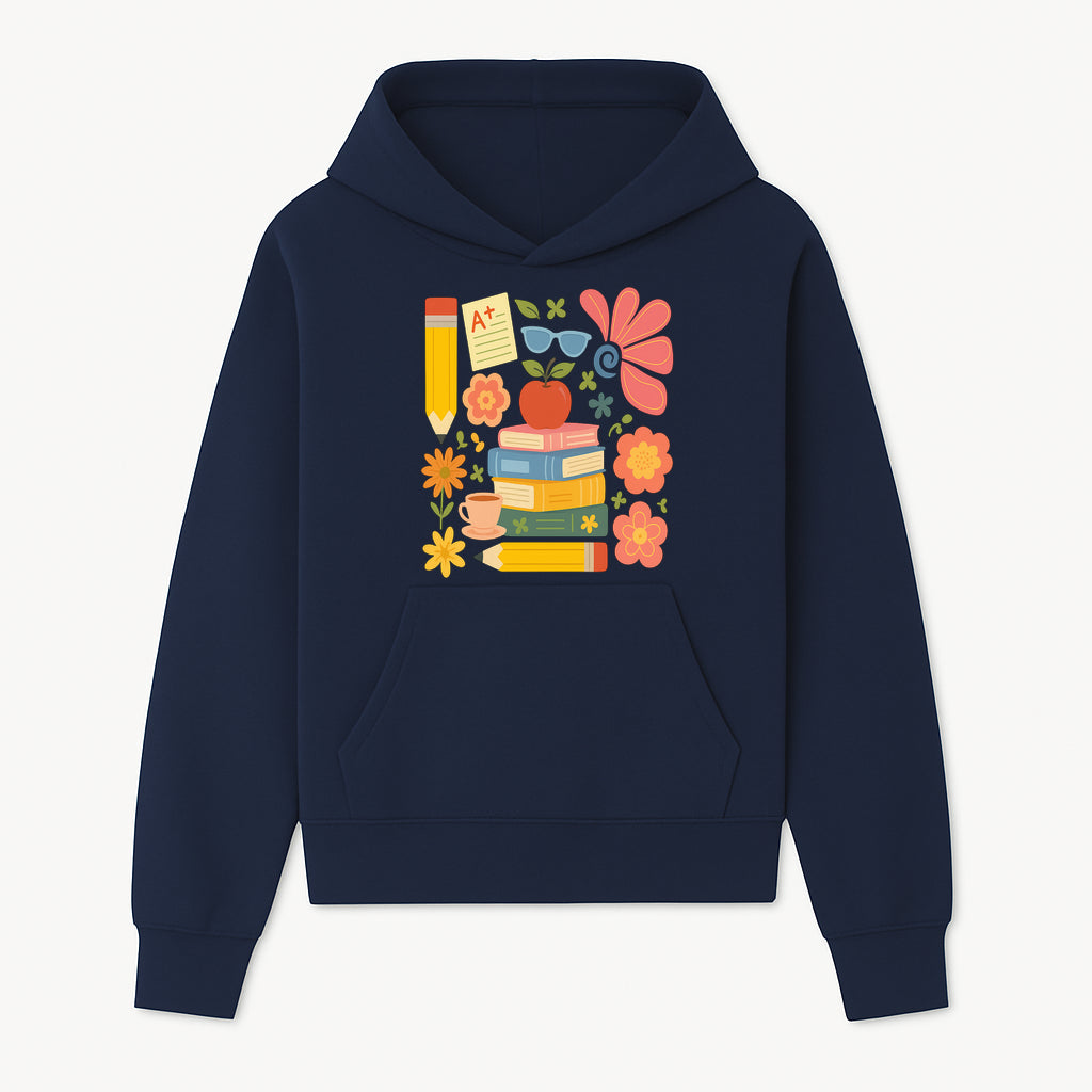 Back to School Art Print - Colorful Books, Apple, Pencils, Flowers, A+ Note - Classroom Decor, Study Zone, Education Gift - Hoodie 1758093360633.jpg