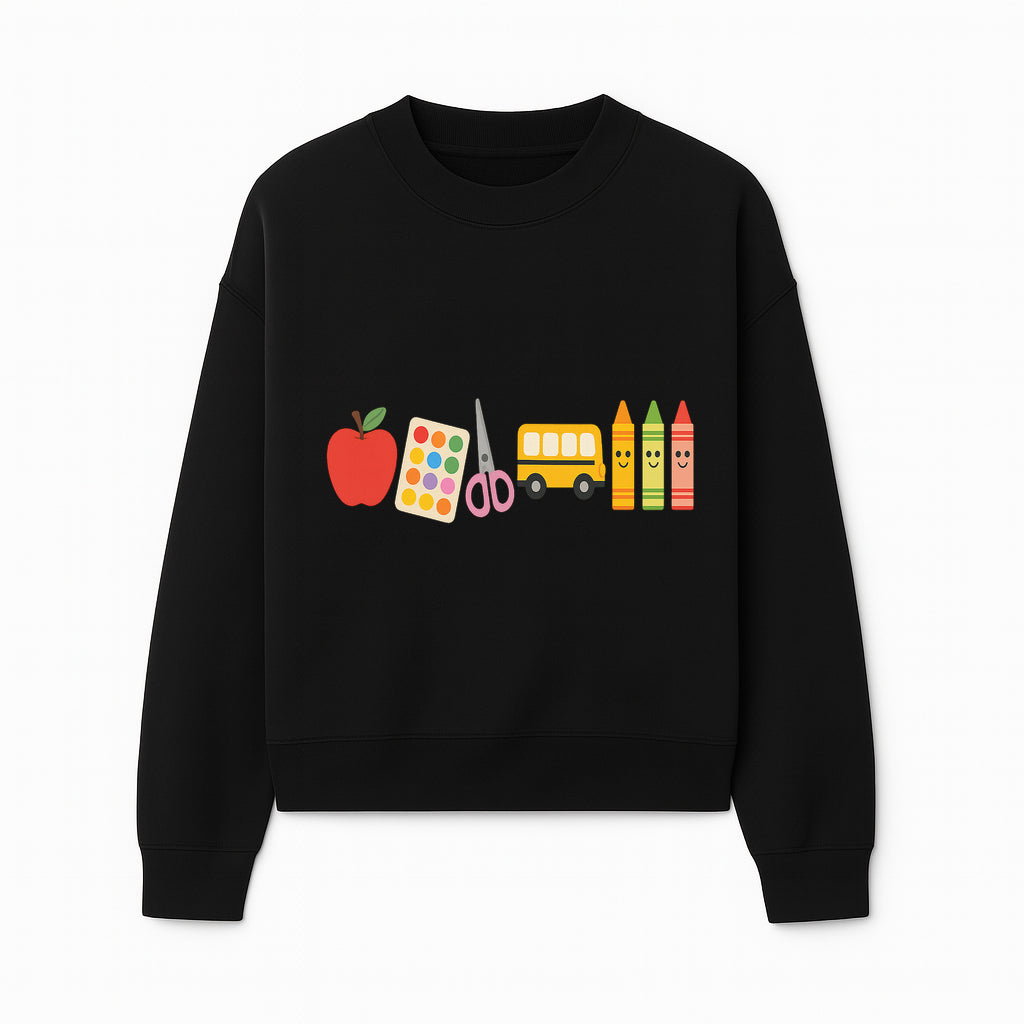 Colorful Kids' School Supplies Wall Art D cor - Apple, Crayons, Scissors & Bus - Classroom or Playroom Decoration - Sweatshirt 1758093360770.jpg