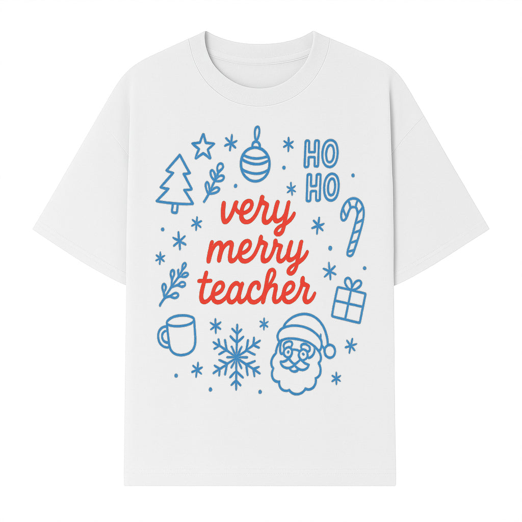 Very Merry Teacher Christmas Design - Festive Holiday Gift, Teacher Appreciation, Cute Santa, and Winter Elements - T-shirt 1758093360781.jpg