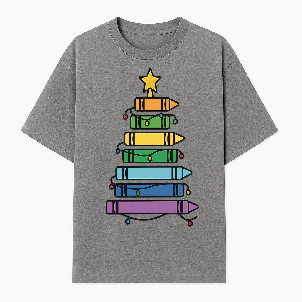 Crayon Christmas Tree Art Print - Colorful Holiday Decor, Fun Kids' Room Decoration, Unique Christmas Gift Idea - T-shirt 1758093360784.jpg