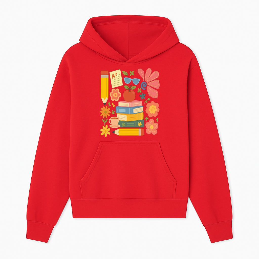 Back to School Art Print - Colorful Books, Apple, Pencils, Flowers, A+ Note - Classroom Decor, Study Zone, Education Gift - Hoodie 1758093360815.jpg