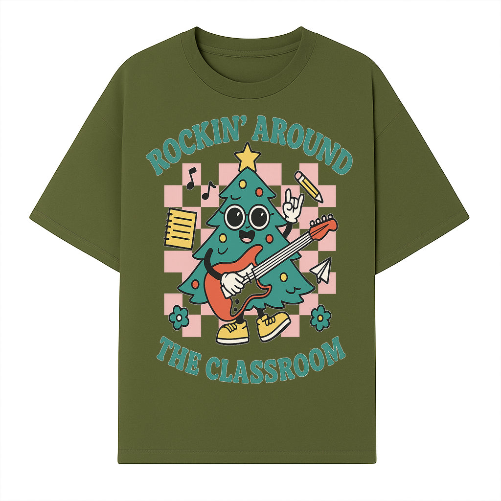 Rockin' Around the Classroom Christmas Tree Shirt | Fun Holiday T-Shirt for Teachers & Students | Music Theme Design - T-shirt 1758093360822.jpg