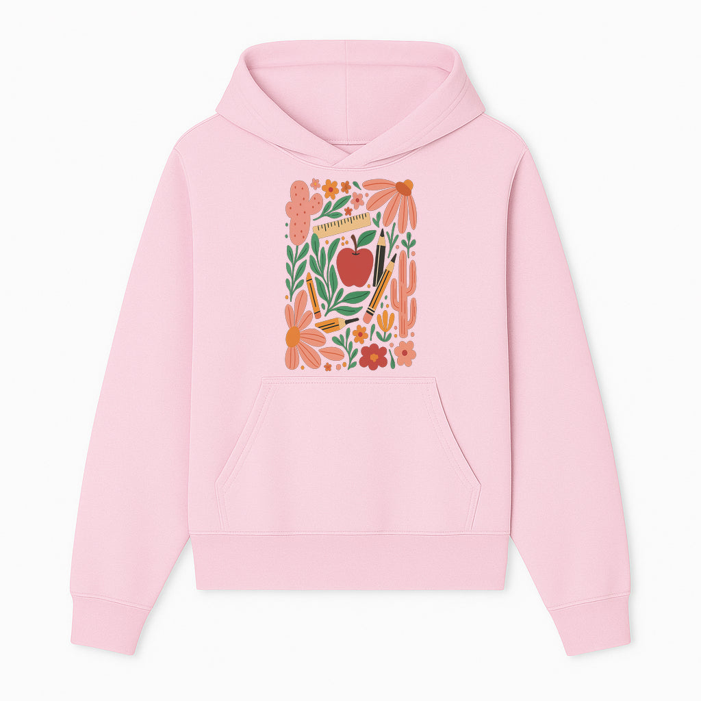 Back to School Art Print, Colorful Classroom Decor, Floral and Cactus Design, Apple, Pencils and Flowers, Nursery Wall Art - Hoodie 1758093360872.jpg