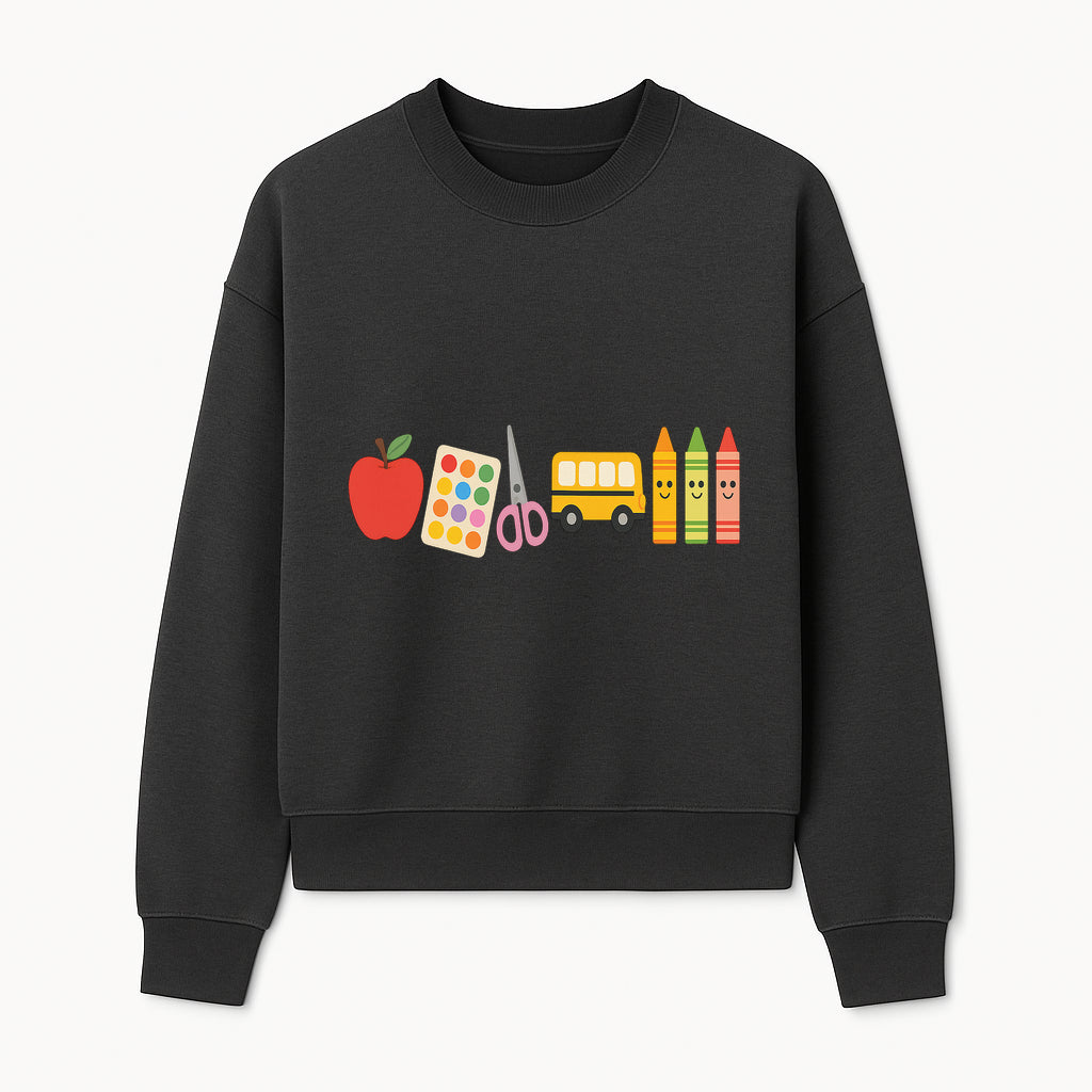 Colorful Kids' School Supplies Wall Art D cor - Apple, Crayons, Scissors & Bus - Classroom or Playroom Decoration - Sweatshirt 1758093360933.jpg