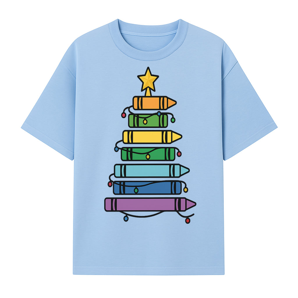Crayon Christmas Tree Art Print - Colorful Holiday Decor, Fun Kids' Room Decoration, Unique Christmas Gift Idea - T-shirt 1758093360963.jpg