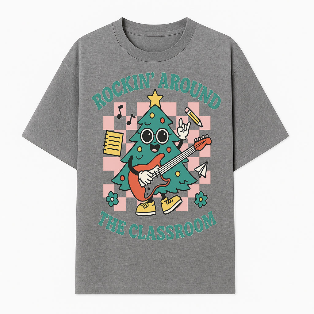 Rockin' Around the Classroom Christmas Tree Shirt | Fun Holiday T-Shirt for Teachers & Students | Music Theme Design - T-shirt 1758093361027.jpg