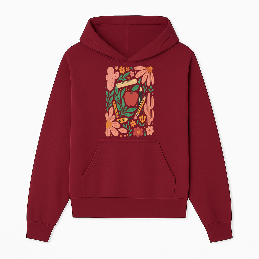 Back to School Art Print, Colorful Classroom Decor, Floral and Cactus Design, Apple, Pencils and Flowers, Nursery Wall Art - Hoodie 1758093361055.jpg