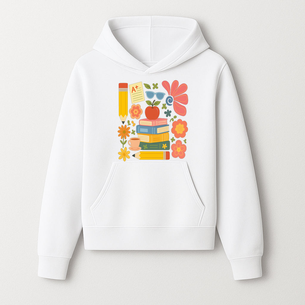 Back to School Art Print - Colorful Books, Apple, Pencils, Flowers, A+ Note - Classroom Decor, Study Zone, Education Gift - Hoodie 1758093361188.jpg