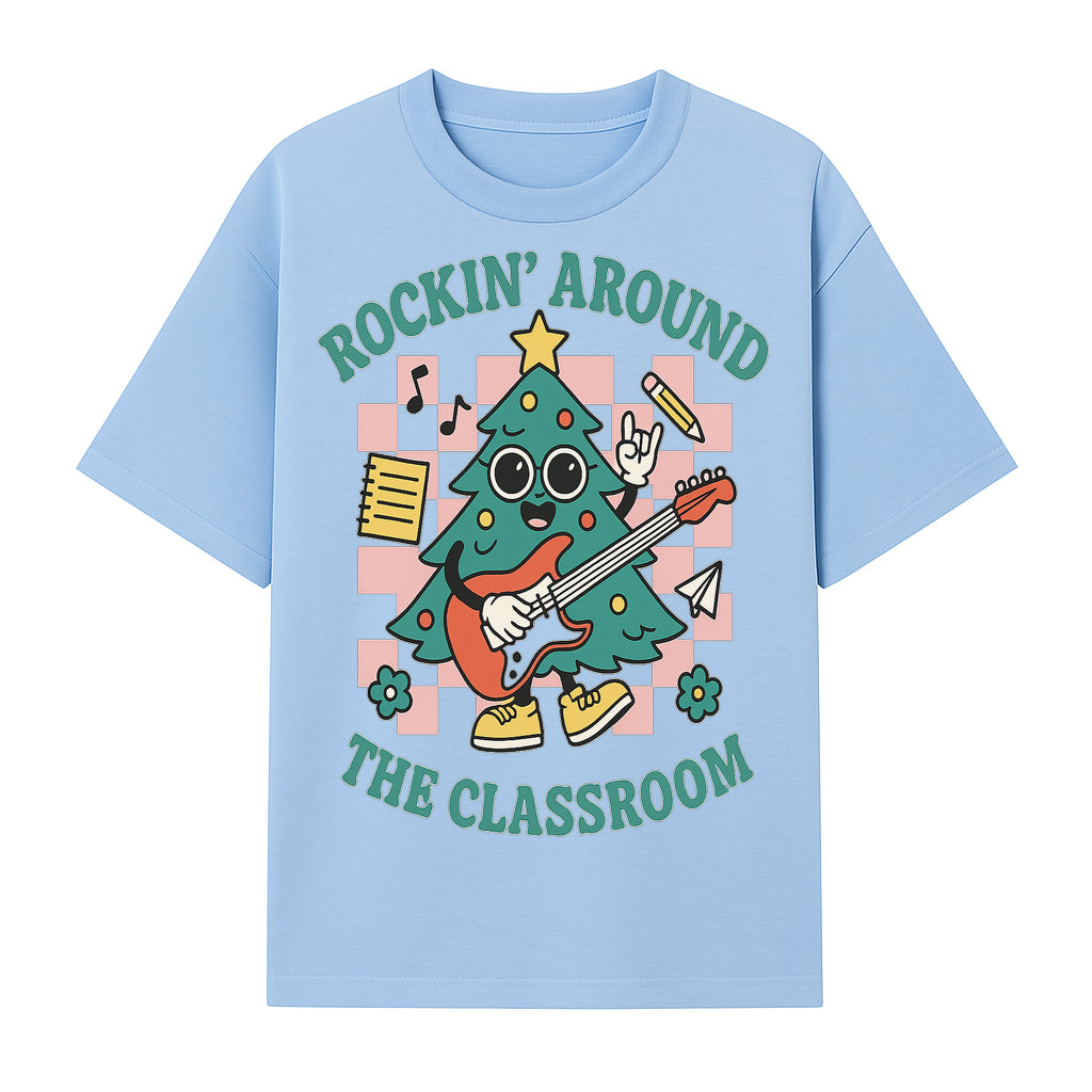 Rockin' Around the Classroom Christmas Tree Shirt | Fun Holiday T-Shirt for Teachers & Students | Music Theme Design - T-shirt 1758093361189.jpg