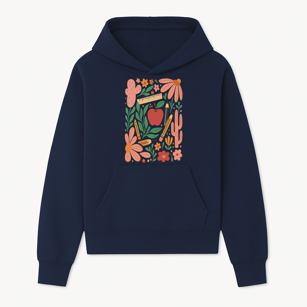 Back to School Art Print, Colorful Classroom Decor, Floral and Cactus Design, Apple, Pencils and Flowers, Nursery Wall Art - Hoodie 1758093361216.jpg