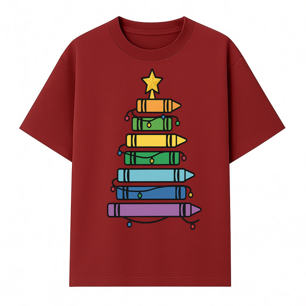 Crayon Christmas Tree Art Print - Colorful Holiday Decor, Fun Kids' Room Decoration, Unique Christmas Gift Idea - T-shirt 1758093361257.jpg